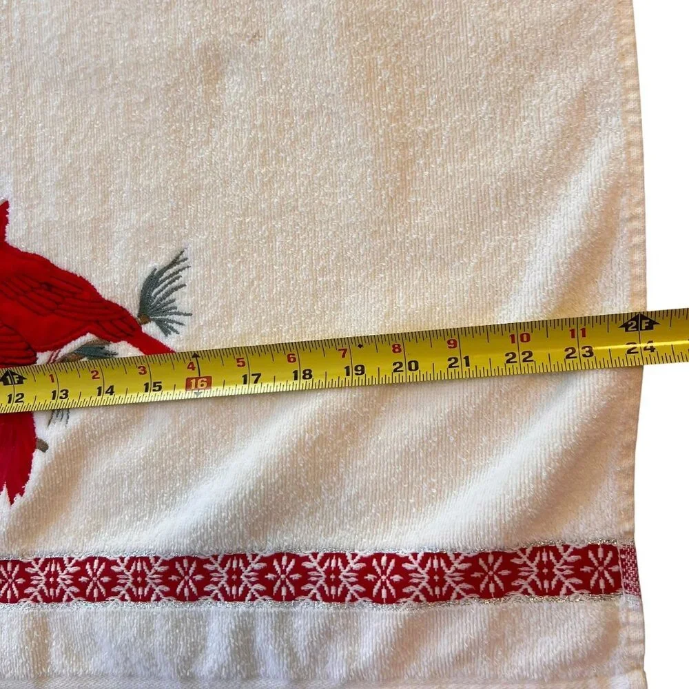 Santens Embroidered Cardinal Bath Towel Set of 2 USA Holiday Sparkle Snowflake